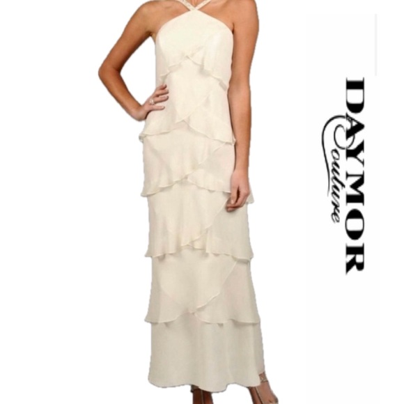 🆕 {Daymor Couture} 100% Silk Ruffle Designer Gown • Ivory • Size 4 • EUC! - Picture 7 of 10